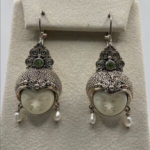 Handmade Novica Sterling Silver 925 Peridot Cultured Pearl Dangle Drop Earrings